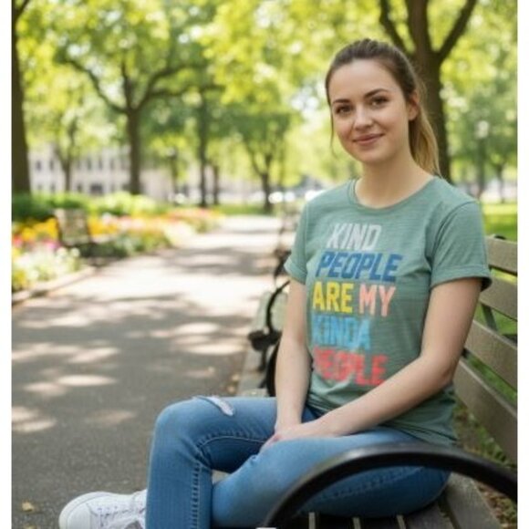 Kind People Are My Kinda People Womens Tee M By Truly Kind 100% Cotton Green Sho - Picture 6 of 6